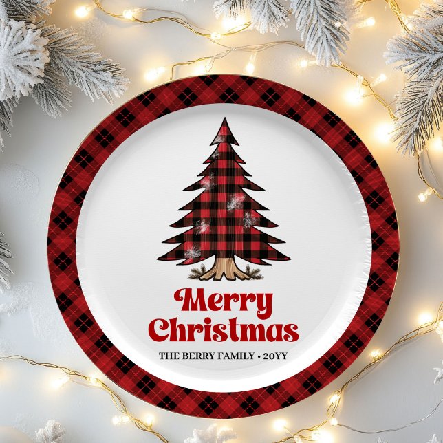 Warm Rustic Plaid Tree Christmas Party Paper Plate (Warm Rustic Plaid Tree Christmas Party Paper Plates)
