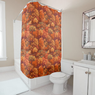 Warm Rustic Watercolor Fall Trees   Boho Aesthetic Shower Curtain