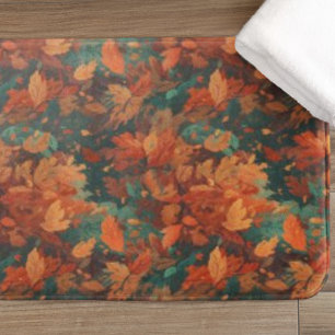 Warm Rustic Watercolor Leaves - Boho Aesthetic Bath Mat
