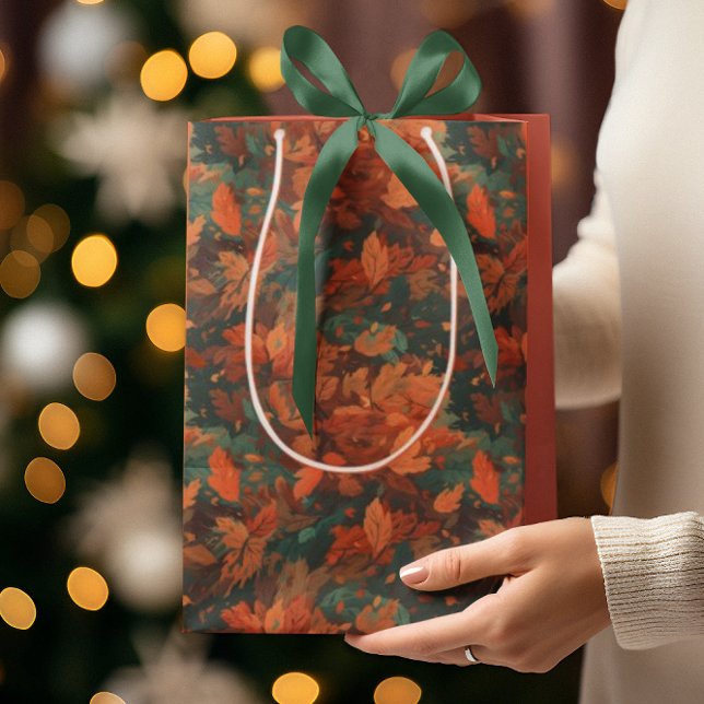 Warm Rustic Watercolor Leaves - Boho Aesthetic Medium Gift Bag (Creator Uploaded)