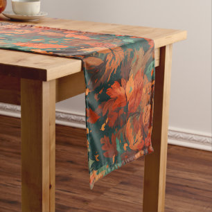 Warm Rustic Watercolor Leaves - Boho Aesthetic Short Table Runner
