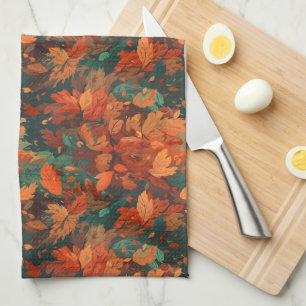 Warm Rustic Watercolor Leaves - Boho Aesthetic Tea Towel