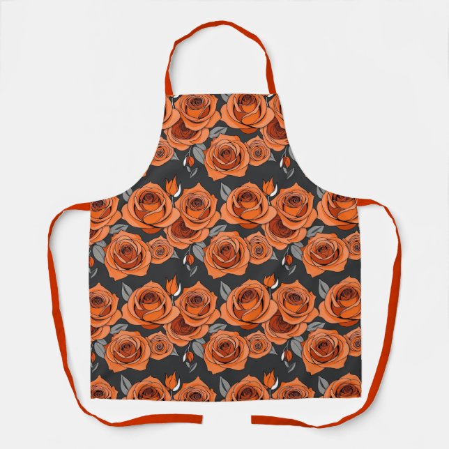 Warm Rusty Orange Roses Apron (Front)