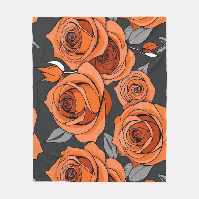 Warm Rusty Orange Roses Fleece Blanket (Front)