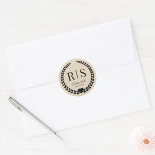 Warm Sand Wedding Monogram Initials Classic Round Sticker