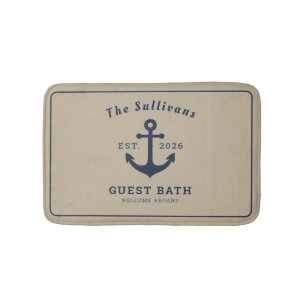 Warm Sandy Taupe Custom Family Nautical Anchor Bath Mat