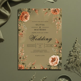 Warm Sepia Floral Arch Wedding Invitation