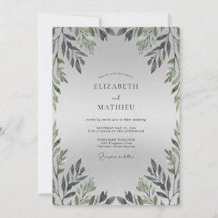 Warm Silver Grey Leafy Wedding Invitation