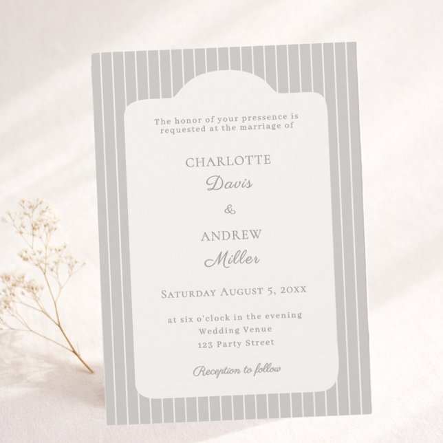 Warm silver ivory Pinstriped Wedding  Invitation (Creator Uploaded)