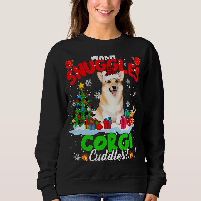 Warm Snuggles Corgi Cuddles Xmas Tree Plaid Santa  Sweatshirt (Front)
