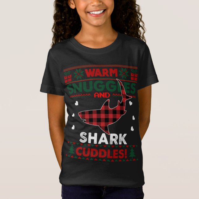 Warm Snuggles Shark Lovers Xmas Ugly Shark Christm T-Shirt (Front)