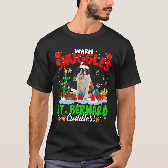 Warm Snuggles St. Bernard Cuddles Xmas Tree Plaid T-Shirt (Front)