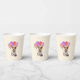 Warm Soft Cream Ivory - Corgi Birthday Paper Cups