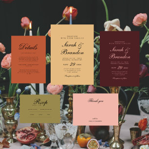 Warm Solid Color Minimalist Script Wedding  Invitation