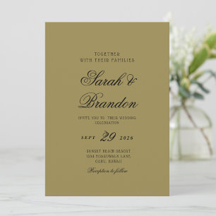 Warm Solid Color Olive green Script Wedding Invitation