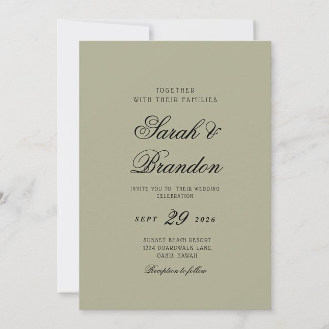 Warm Solid Colour Minimalist Script Wedding Invitation (Front)
