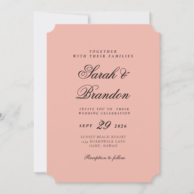 Warm Solid Colour Minimalist Script Wedding Invitation (Front)