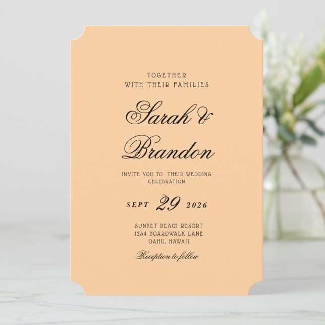 Warm Solid Colour Minimalist Script Wedding Invitation (Creator Uploaded)