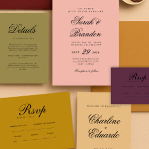 Warm Solid Colour Minimalist Script Wedding Invitation