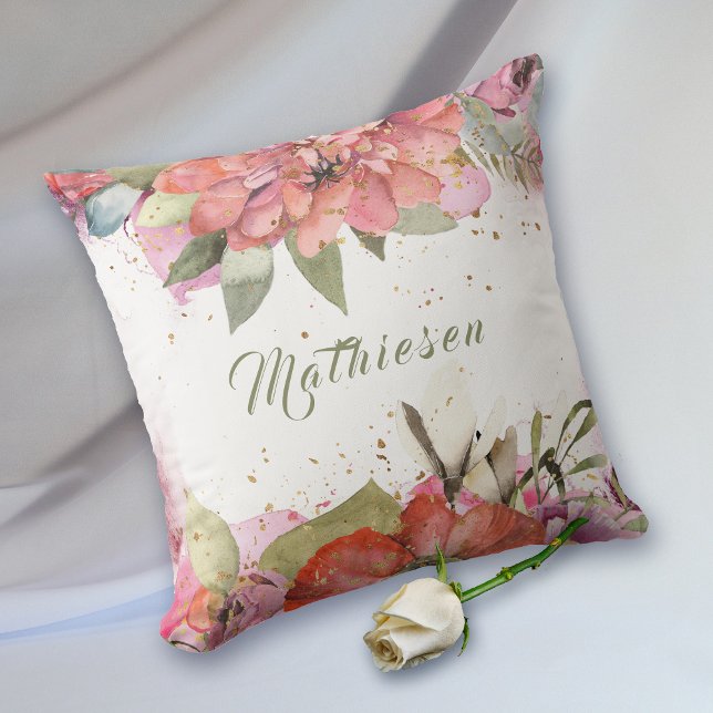Warm Spring Flowers Border Gold Confetti  Cushion (Creator Uploaded)