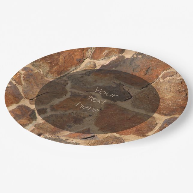 Warm Stonewall Pattern Golden any Text Paper Plate (Angled)