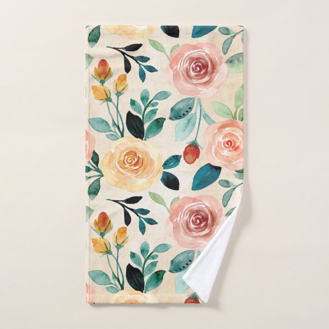 Warm Summer Yellow and Coral Roses Hand Towel (Hand Towel)