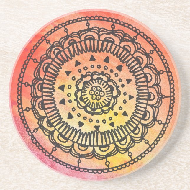 Warm Sun Mandala Coaster. Coaster (Front)