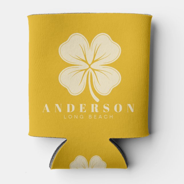 Warm Sunflower Four Leaf Clover with Name Can Cooler (Front)