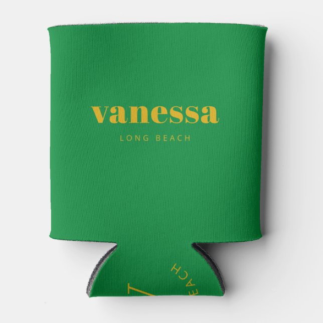 Warm Sunflower Reverse Minimal Modern Classic Name Can Cooler (Front)