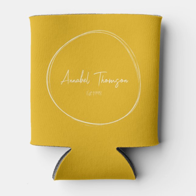 Warm Sunflower with Name in Drawn Circle Can Cooler (Front)