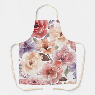 Warm Sunset Peony Watercolor Rose Floral Apron