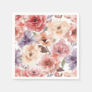 Warm Sunset Peony Watercolor Rose Floral Napkin