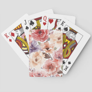 Warm Sunset Peony Watercolor Rose Floral Playing Cards