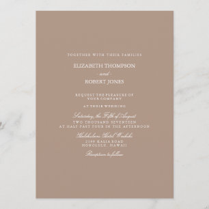 Warm Taupe Beige with White Wedding Detail Invitation