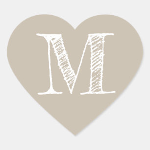 Warm Taupe Heart Minimalist Monogram Initial Sticker