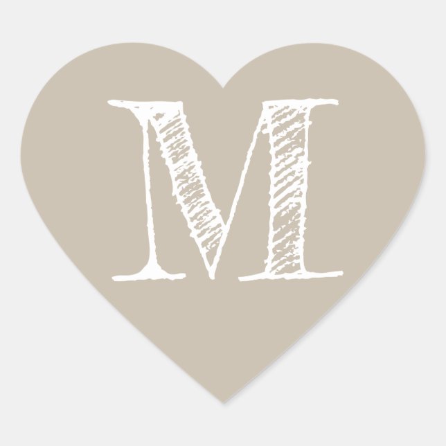 Warm Taupe Heart Minimalist Monogram Initial Sticker (Front)