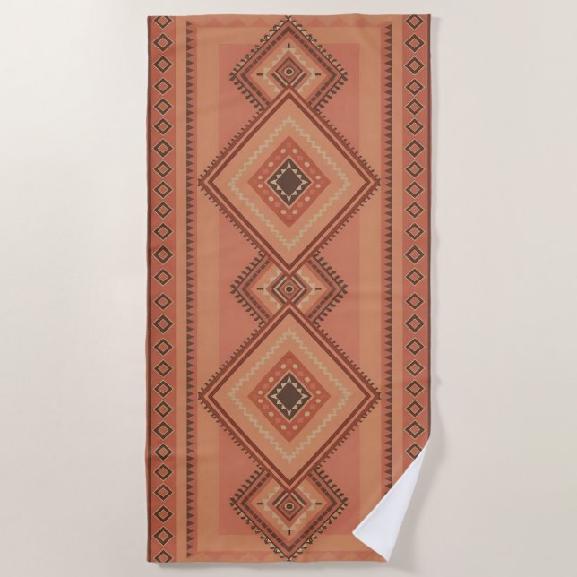 Warm Teracotta Moroccan Tribal Surface Pattern Beach Towel (Front)