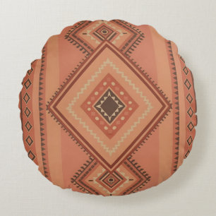 Warm Teracotta Moroccan Tribal Surface Pattern Round Cushion