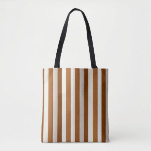 Warm Terracotta and Cream Vertical Stripe Tote Bag