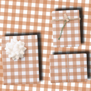 Warm Terracotta and White Checkered Gingham Wrapping Paper Sheet