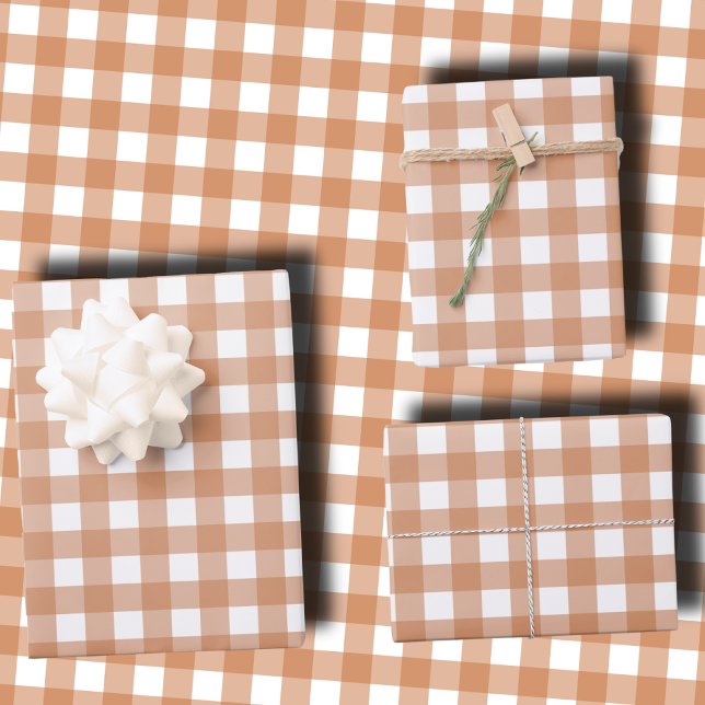 Warm Terracotta and White Checkered Gingham  Wrapping Paper Sheet (Creator Uploaded)