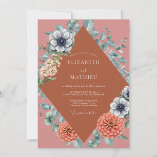 Warm Terracotta Anemone Wedding Invitation
