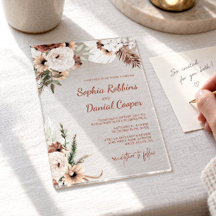 Warm Terracotta Boho Dried Floral Pampas Wedding Acrylic Invitations