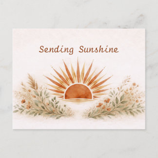 Warm Terracotta Boho Sunburst Botanical Postcard