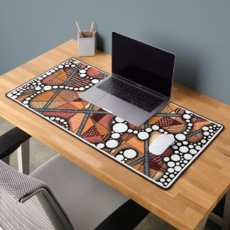 Warm Terracotta Geometric Abstract Line Art Doodli Desk Mat