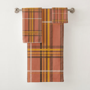 Warm Terracotta Mustard Plaid Aesthetic Bath Towel Set
