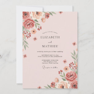 Warm Terracotta Peach Wildflower Wedding Invitation
