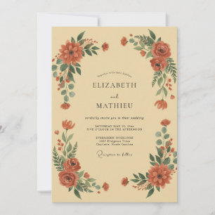 Warm Terracotta Peony Wedding Invitation
