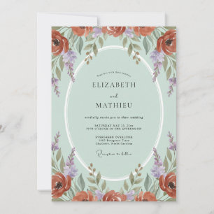Warm Terracotta Violet Leafy Wedding Invitation