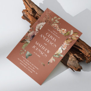 Warm Terracotta Wedding Elegant Floral Boho QR Invitation